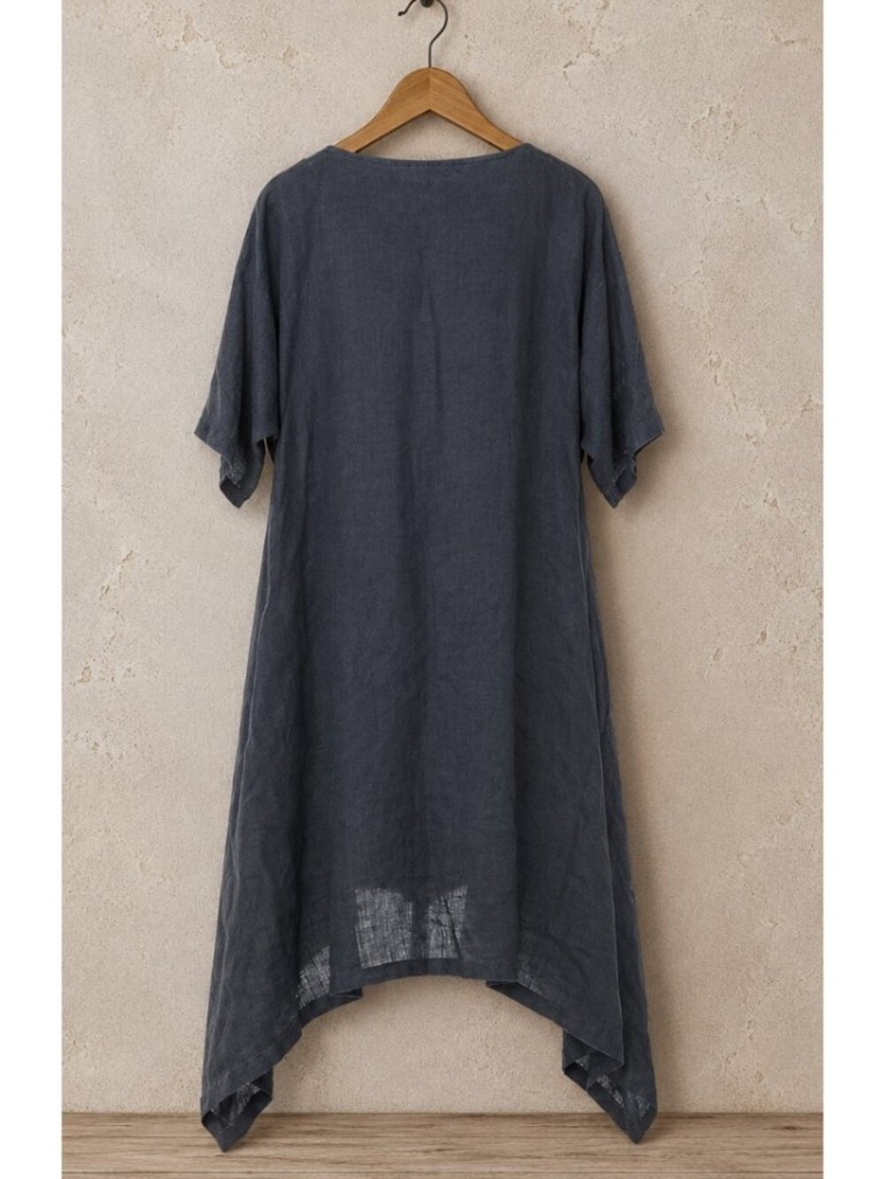 Linenbee L XL Loose 100% Linen Tunic Dress Lagenlook Pockets Gray Flowy Draped - Picture 2 of 3